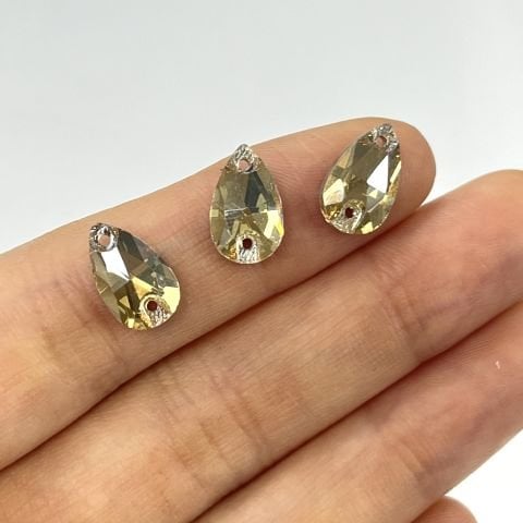 Damla Şekilli 12x7mm Dikilebilir Crystal Golden Shadow Cam Taş - Şampanya Dikme Taş