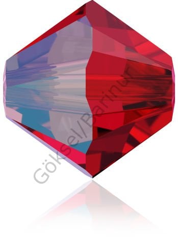 Swarovski 5328 Bicone Boncuk 4mm Light Siam Shimmer (227SHIM) - Parlak Kırmızı Bicone Piramit Boncuk