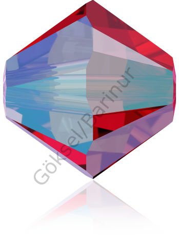 Swarovski 5328 Bicone Boncuk 4mm Light Siam Shimmer 2x (227SHIM2) - Pembe Kırmızı Yanar Döner Renkli Piramit Boncuk