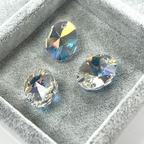 Swarovski 6028 Pendant 18mm Crystal AB (001AB) - Oval Şekilli Tek Delikli Janjan Kolye Ucu
