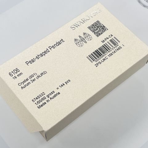 Swarovski 6106 Pendant 16mm Crystal Aurum (001AUR) - Damla Şekilli Tek Delikli Altın Renkli Kolye Ucu