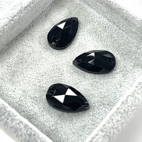 Damla Şekilli 18x10,5mm Dikilebilir Jet Cam Taş - Siyah Dikme Taş