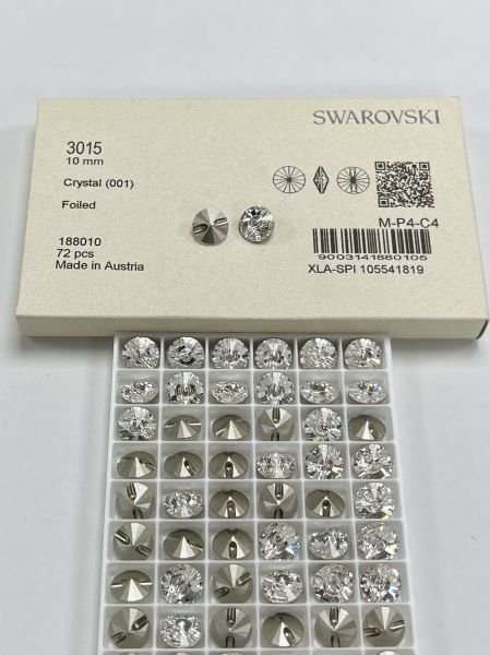 Swarovski 3015 Düğme 10mm Crystal (001) F - Beyaz Kristal Düğme