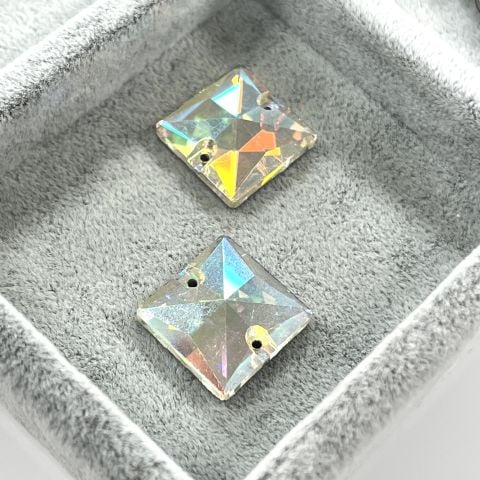 Kare Şekilli 16mm Dikilebilir Crystal AB Cam Taş - Janjan Dikme Taş