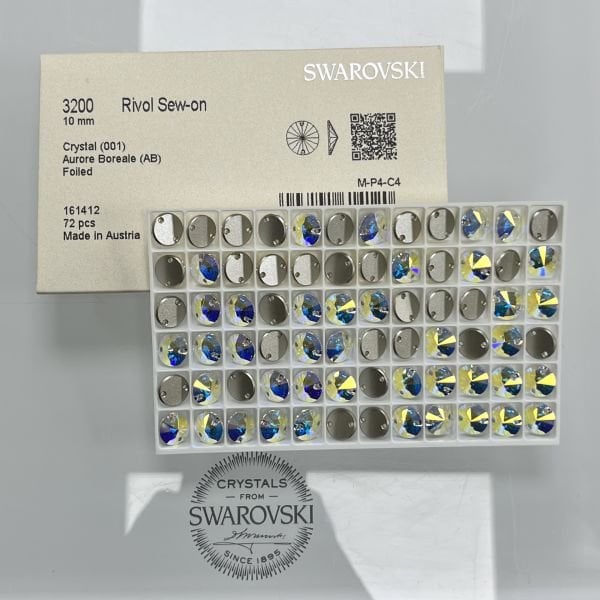 3200 10mm Crystal AB (001AB) Foiled Round Two Hole Sewing Stone - Packages of 12-36-72 Pieces