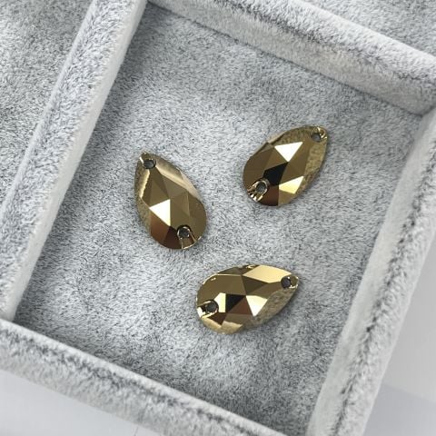 Swarovski 3230 Damla Dikme 18x10,5mm Crystal Aurum F (001 AUR)  - Altın Renk Dikilebilir Kristal Taş
