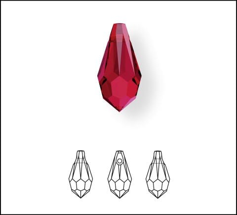 Swarovski 6000 Sivri Damla 11x5,5mm Siam (208) - Kırmızı Renkli Kolye Ucu