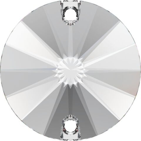 Swarovski 3200/G Rivoli 14mm Crystal (001) Foiled - Beyaz Yuvarlak İki Delikli Dikme Taş