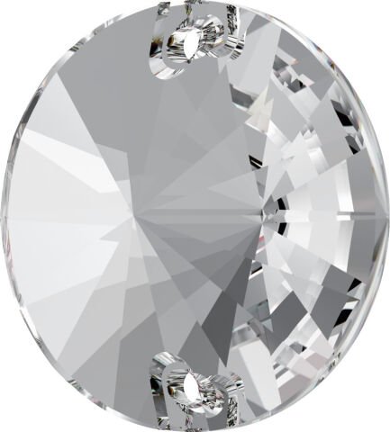 Swarovski 3200/G Rivoli 14mm Crystal (001) Foiled - Beyaz Yuvarlak İki Delikli Dikme Taş
