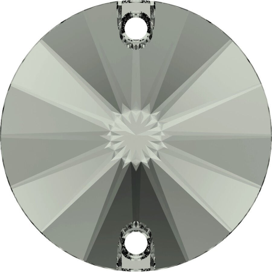 Swarovski 3200/G Rivoli 10mm Black Diamond (215) Foiled - Füme Yuvarlak İki Delikli Dikme Taş