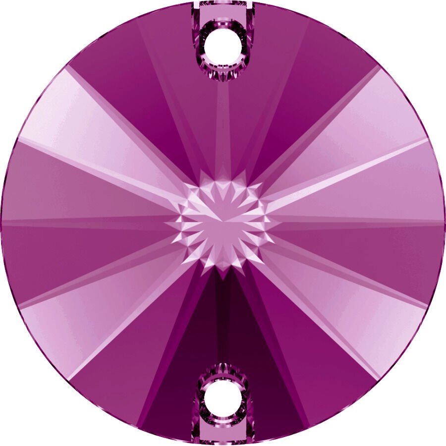 Swarovski 3200 Rivoli 10mm Fuchsia (502) Foiled - Koyu Pembe Yuvarlak İki Delikli Dikme Taş