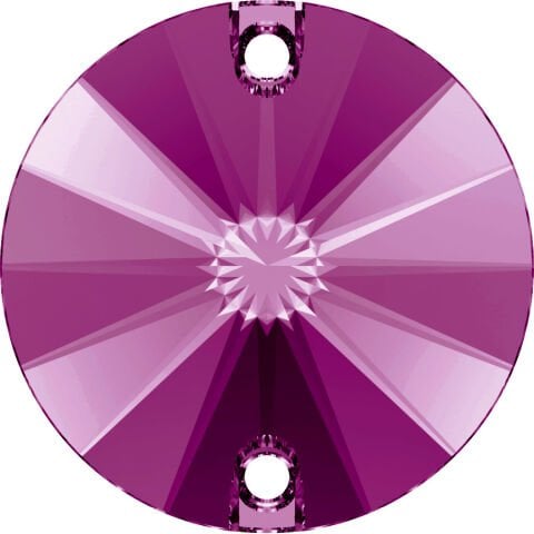 Swarovski 3200 Rivoli 10mm Fuchsia (502) Foiled - Koyu Pembe Yuvarlak İki Delikli Dikme Taş
