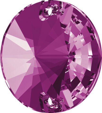 Swarovski 3200 Rivoli 10mm Fuchsia (502) Foiled - Koyu Pembe Yuvarlak İki Delikli Dikme Taş