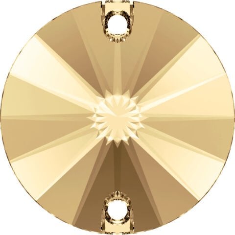 Swarovski 3200/G Rivoli 10mm Light Colorado Topaz (246) Foiled - Koyu Altın Yuvarlak İki Delikli Dikme Taş