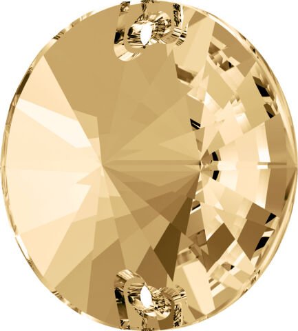 Swarovski 3200/G Rivoli 10mm Light Colorado Topaz (246) Foiled - Koyu Altın Yuvarlak İki Delikli Dikme Taş