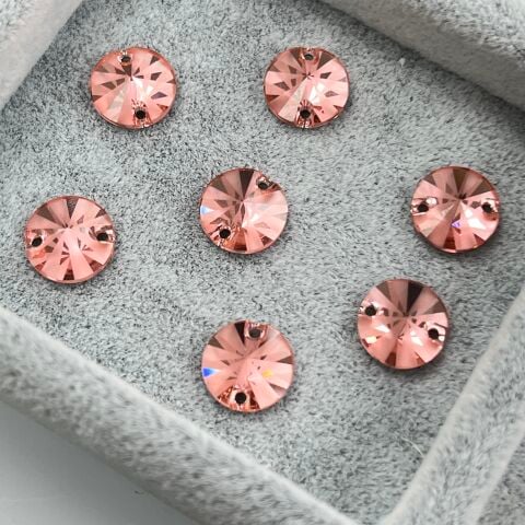 Swarovski 3200/G Rivoli 10mm Rose Peach (262) Foiled - Pudra Pembesi Yuvarlak İki Delikli Dikme Taş
