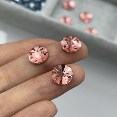 Swarovski 3200/G Rivoli 10mm Rose Peach (262) Foiled - Pudra Pembesi Yuvarlak İki Delikli Dikme Taş