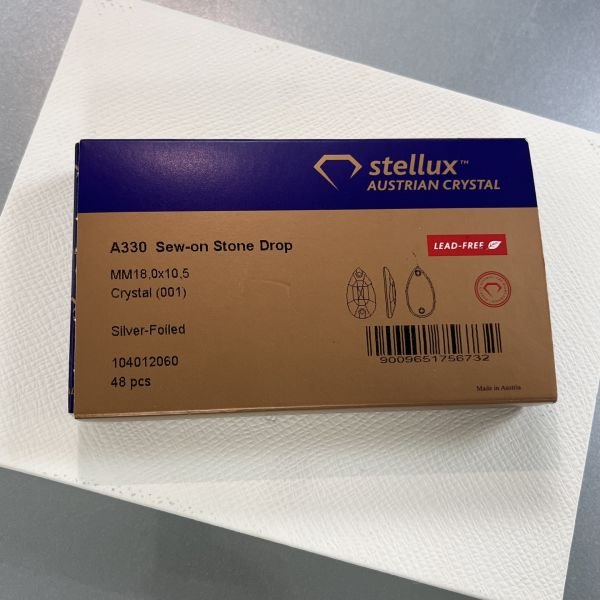 Stellux A330 18x10,5mm Crystal Foyalı - Damla Şekilli Beyaz Dikme Taş