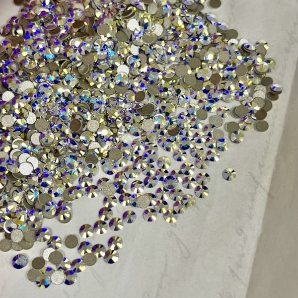 2034 SS10 Crystal AB (001AB) Foiled - Foyalı Rivoli Kesim Altı Düz Kristal Taş