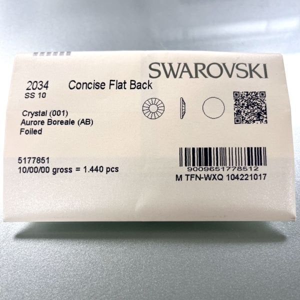 2034 SS10 Crystal AB (001AB) Foiled - Foyalı Rivoli Kesim Altı Düz Kristal Taş