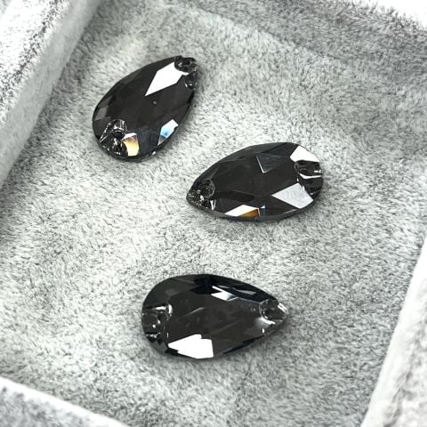 Damla Şekilli 18x10,5mm Dikilebilir Crystal Silver Night Cam Taş - Füme Dikme Taş