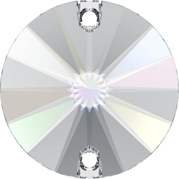 Swarovksi 3200 Rivoli 12mm Crystal AB (001AB) Foiled - Foyalı Yuvarlak İki Delikli Dikme Taş - 12-36-72 Adetlik Paketler