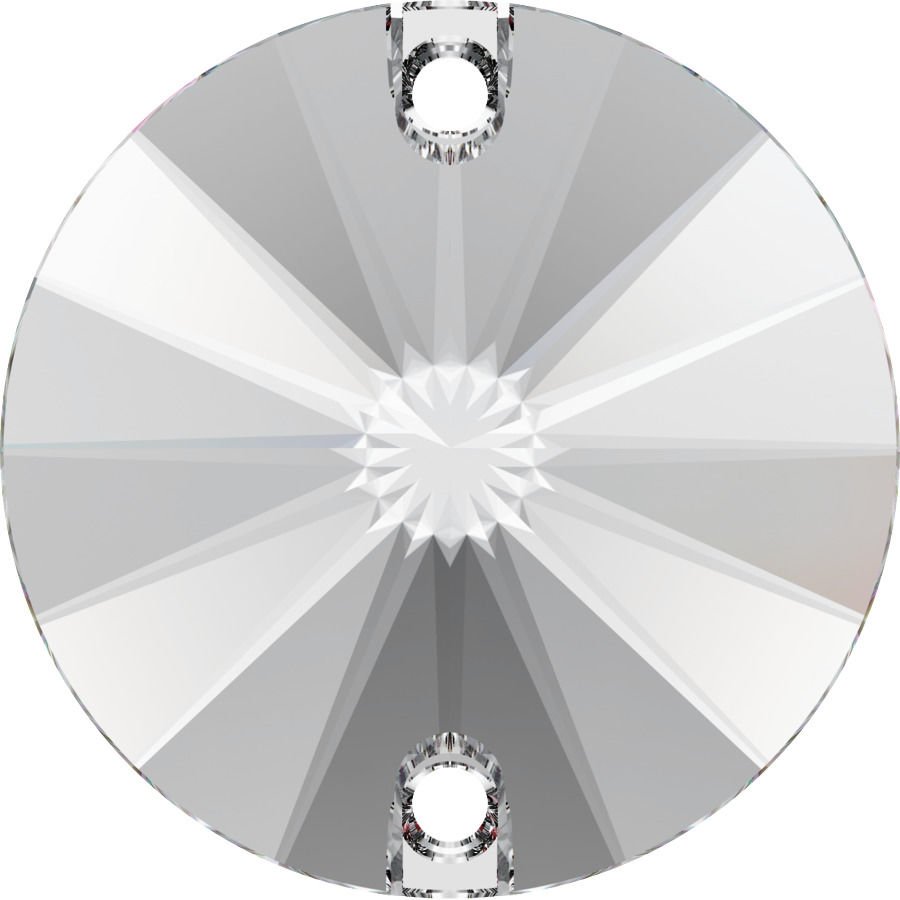 Swarovski 3200 Rivoli 14mm Crystal (001) Foiled - Foyalı Yuvarlak İki Delikli Dikme Taş - 12-36-72 Adetlik Paketler