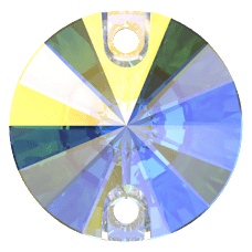 Swarovski 3200 Rivoli 16mm Crystal AB (001AB) Foiled - Foyalı Yuvarlak İki Delikli Dikme Taş - 12-36-72 Adetlik Paketler