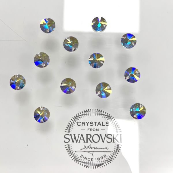 Swarovski 3200 Rivoli 18mm Crystal AB (001AB) Foiled - Foyalı Yuvarlak İki Delikli Dikme Taş - 6-36-72 Adetlik Paketler