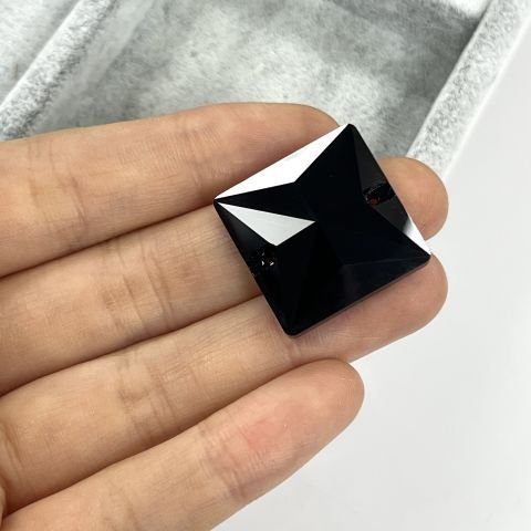 Kare Şekilli 22mm Dikilebilir Jet Black Cam Taş - Siyah Dikme Taş